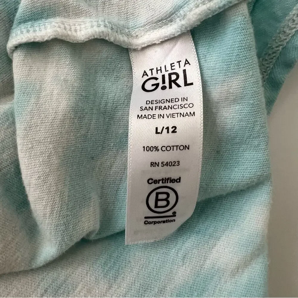 Athleta Girl Tie Dye Explore Tank Top Aqua Blue White Cotton 980501
